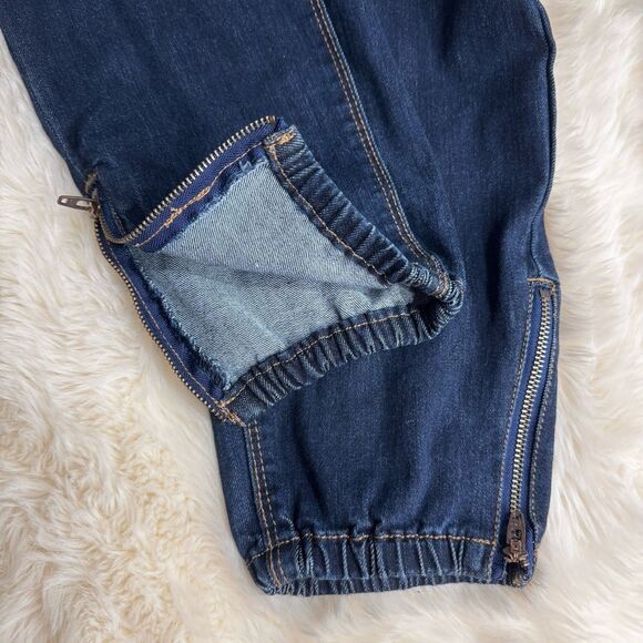 Susan Graver Pull On Jeans Womens 8 Denim Jogger Ankle Zip Blue Measures 29x28.5 - Picture 7 of 10